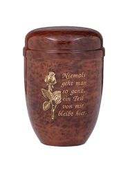 Stahlurne Rose mit Spruch in Wurzelholzoptik